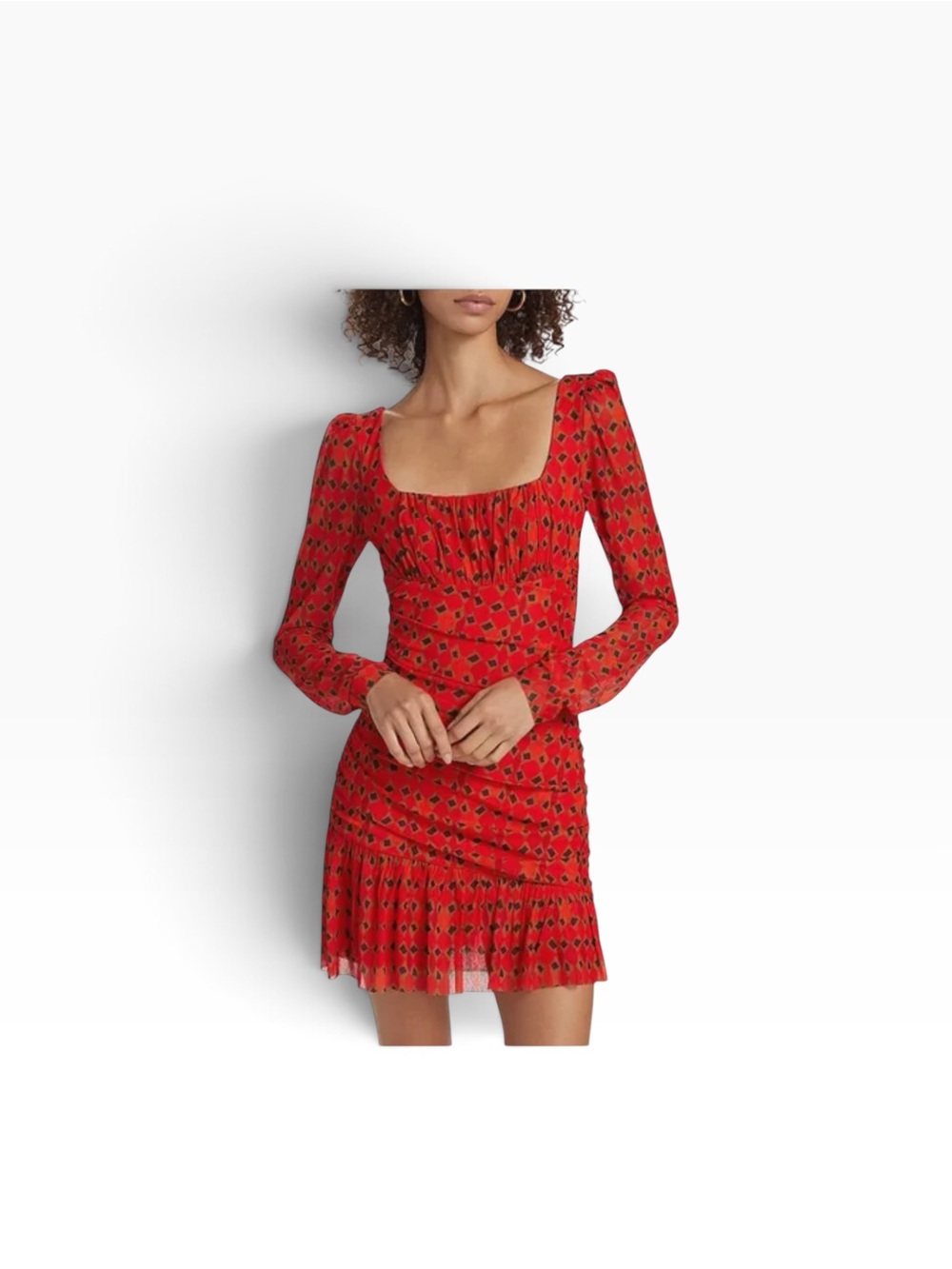 SALONI Krista Jester Scarlet Ruched Square Neck Mini Dress US 4